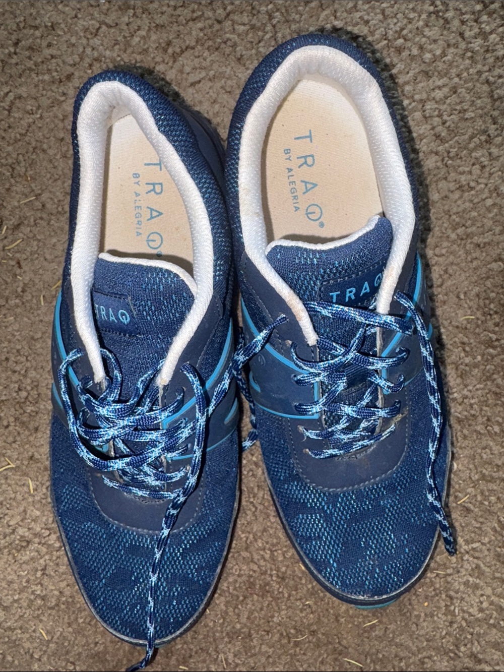 Traq by Alegria Navy and Light Blue Knit Sneakers